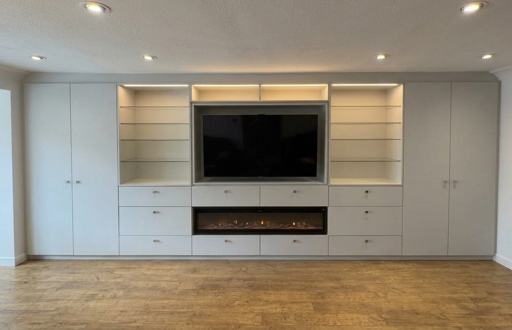 Built-In Storage Huge Media Wall unit With Integrated Lighting
