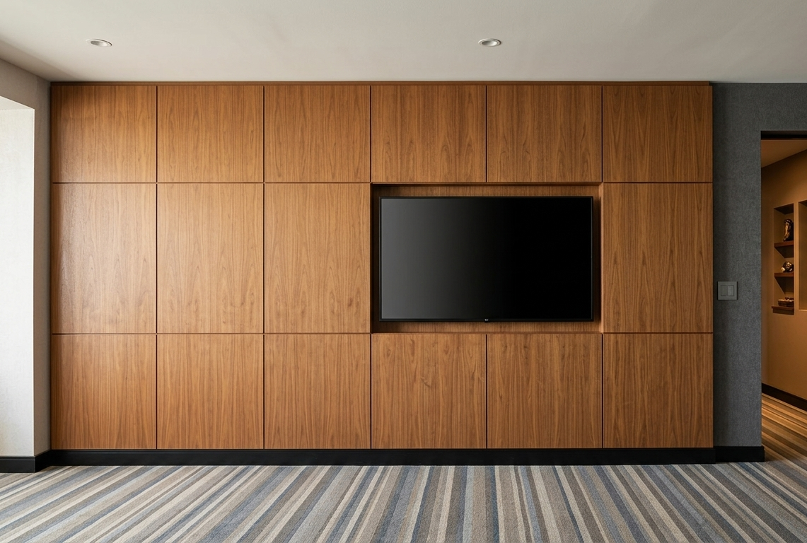 Oak Built-In Media Wall Contemporary Oak Panels